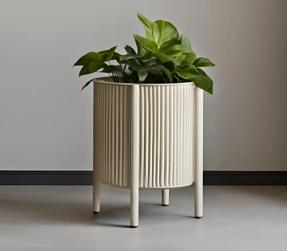 Ribbed Round Mid Century Planter with Feet