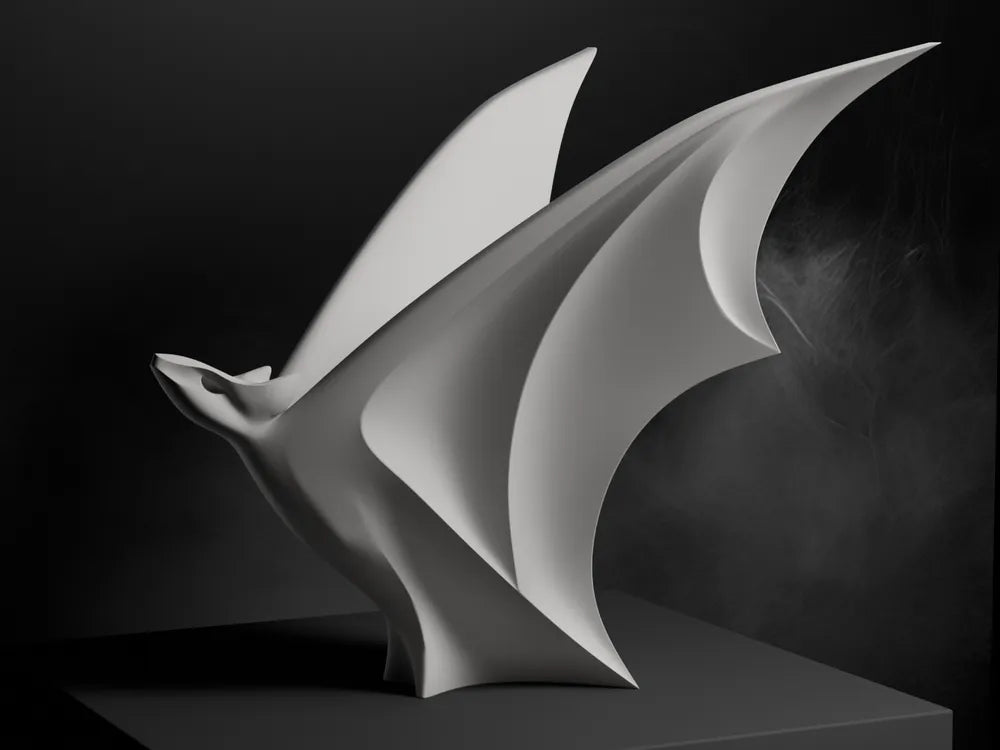 Dynamic Minimalist Flying Bat Statue